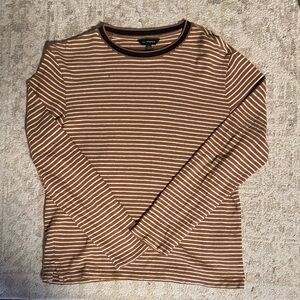 Club Monaco Tan and White Striped Long Sleeve Shirt